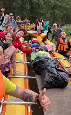 Group on rafts before a river trip