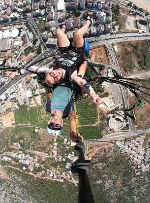 Paragliding over a city