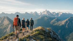 Group of hikers walking along a ridge